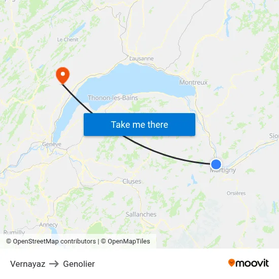 Vernayaz to Genolier map