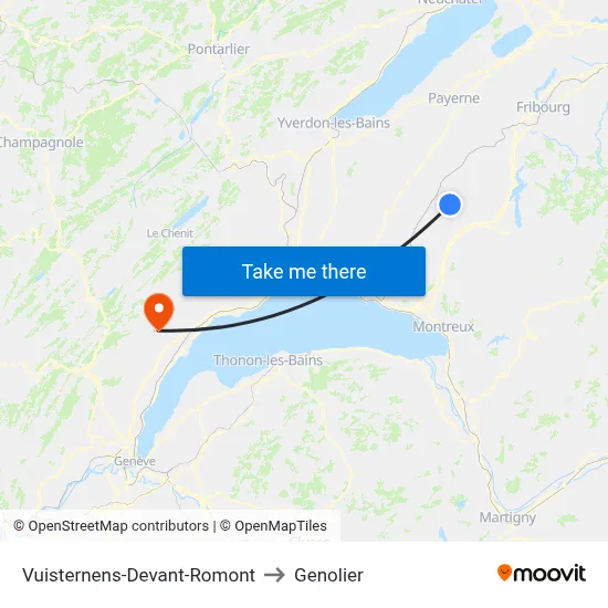 Vuisternens-Devant-Romont to Genolier map