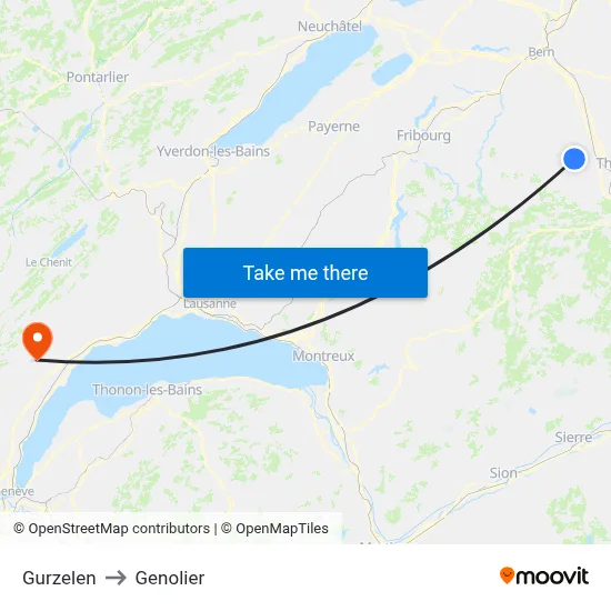 Gurzelen to Genolier map