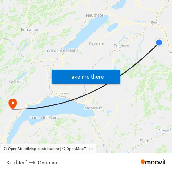Kaufdorf to Genolier map