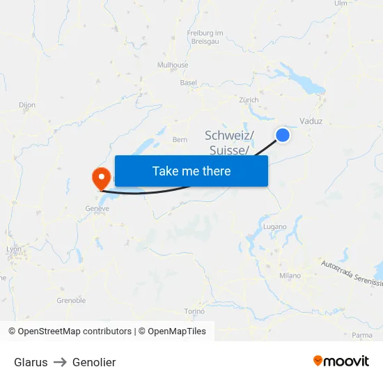 Glarus to Genolier map