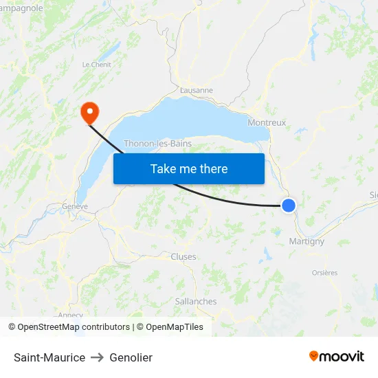 Saint-Maurice to Genolier map