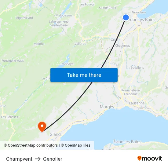 Champvent to Genolier map