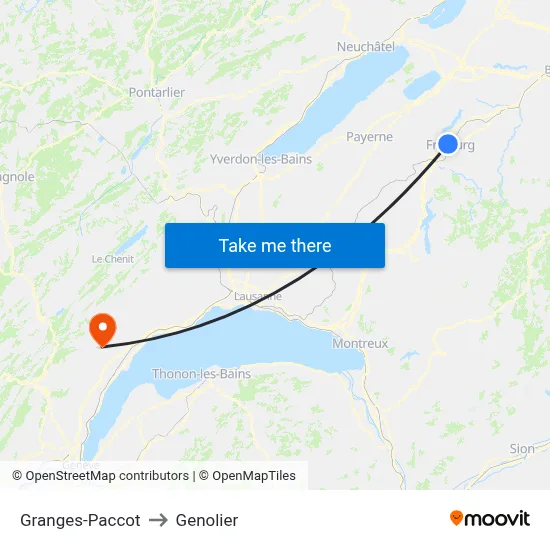 Granges-Paccot to Genolier map