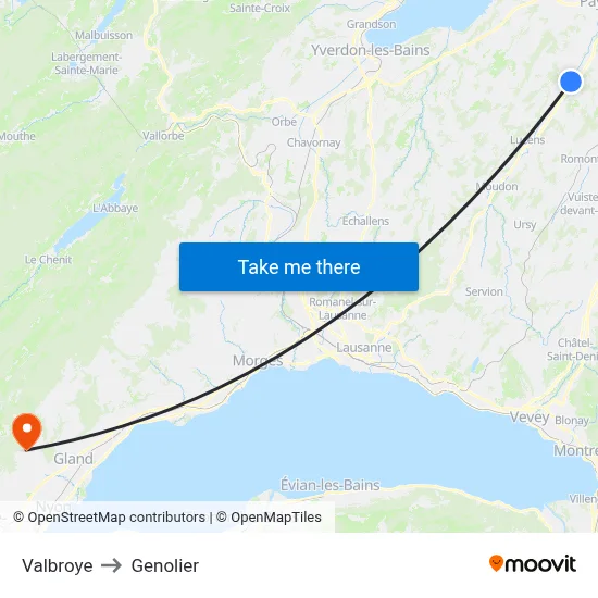 Valbroye to Genolier map
