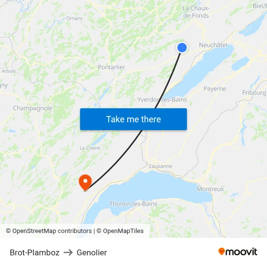 Brot-Plamboz to Genolier map