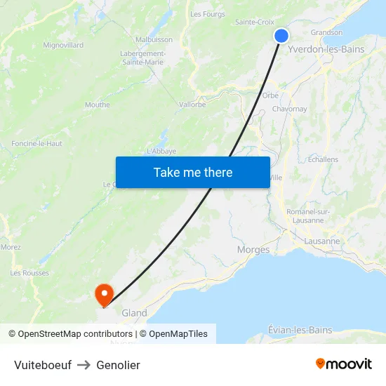 Vuiteboeuf to Genolier map