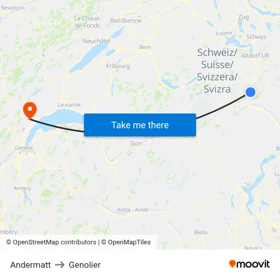 Andermatt to Genolier map