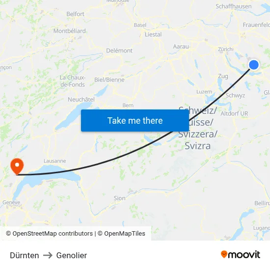 Dürnten to Genolier map