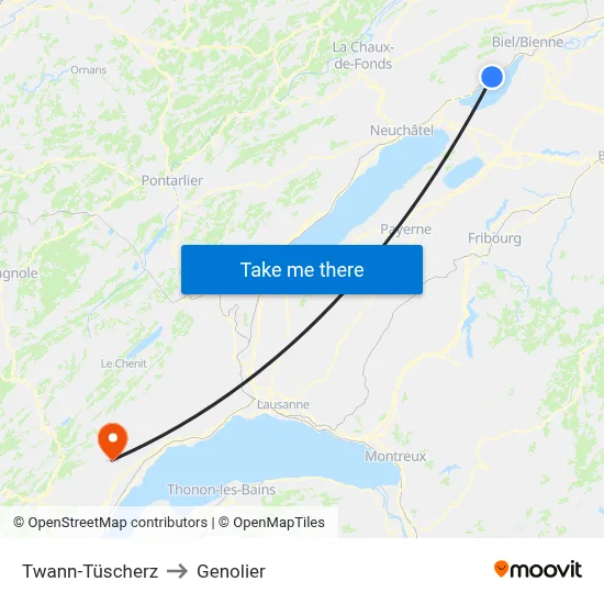 Twann-Tüscherz to Genolier map
