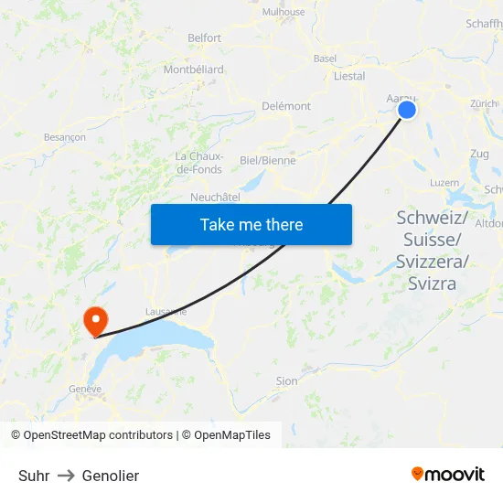 Suhr to Genolier map