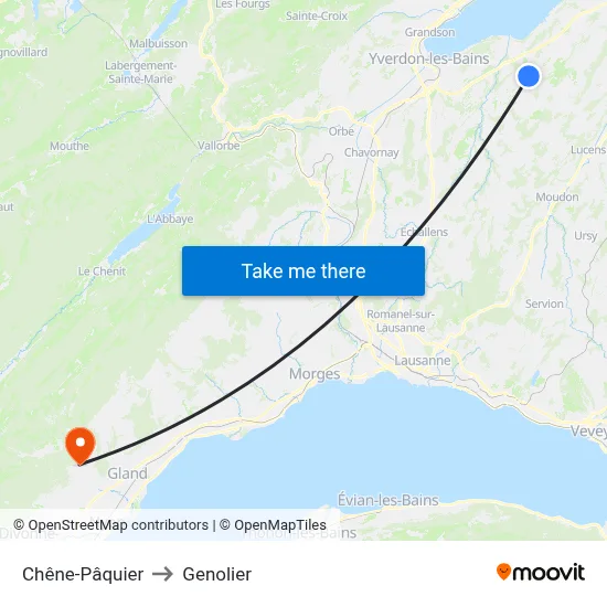 Chêne-Pâquier to Genolier map