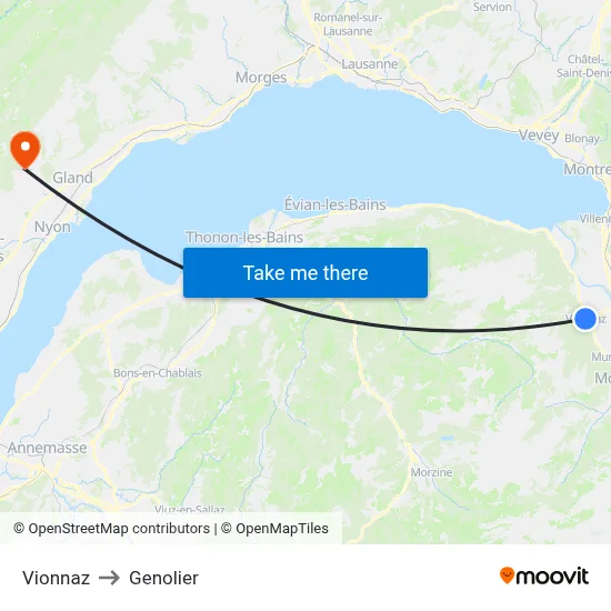 Vionnaz to Genolier map