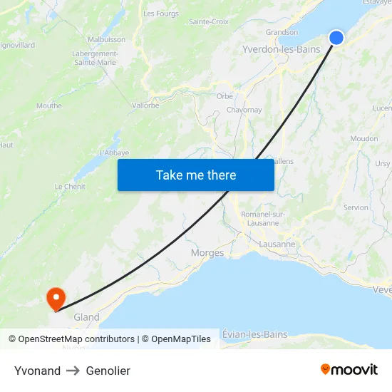 Yvonand to Genolier map