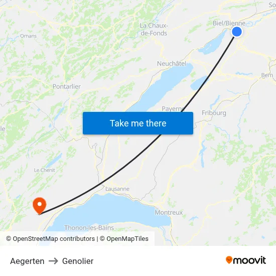 Aegerten to Genolier map