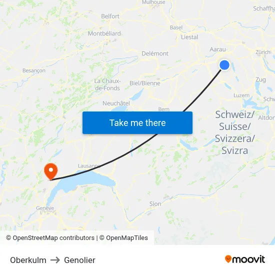 Oberkulm to Genolier map