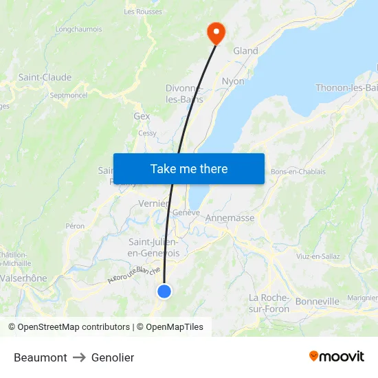 Beaumont to Genolier map