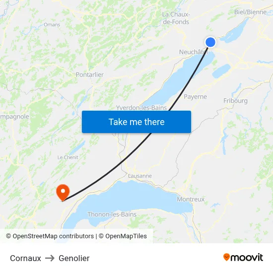 Cornaux to Genolier map