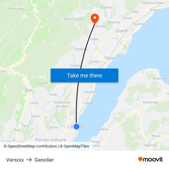 Versoix to Genolier map