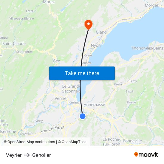 Veyrier to Genolier map