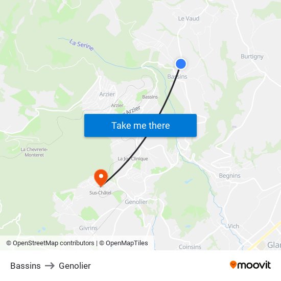 Bassins to Genolier map