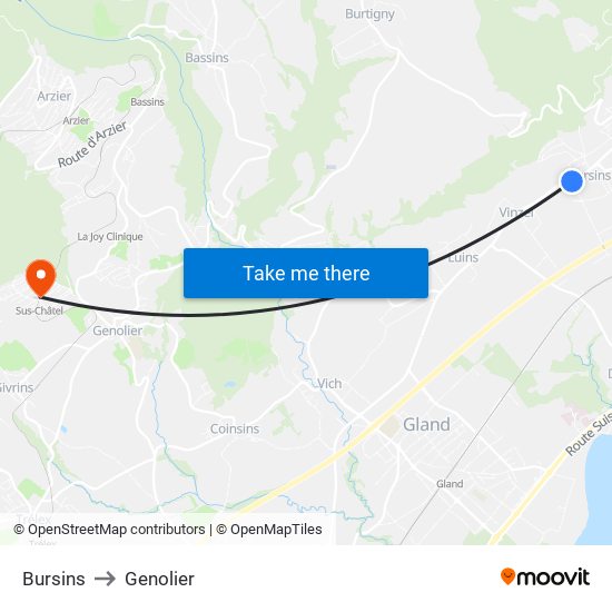 Bursins to Genolier map