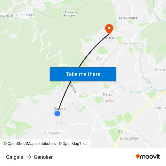 Gingins to Genolier map