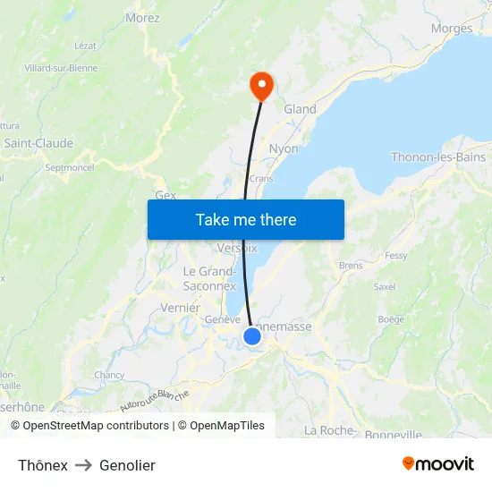 Thônex to Genolier map