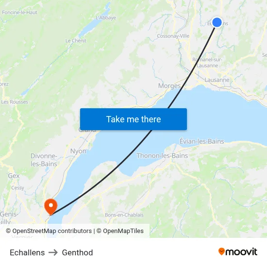 Echallens to Genthod map