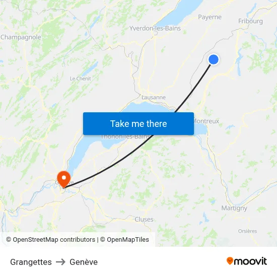Grangettes to Genève map