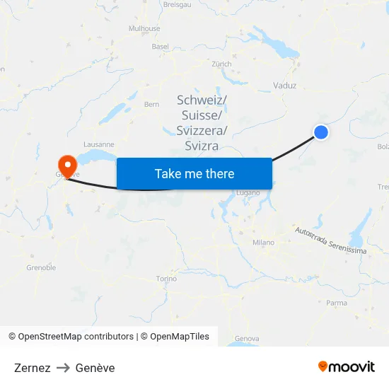 Zernez to Genève map