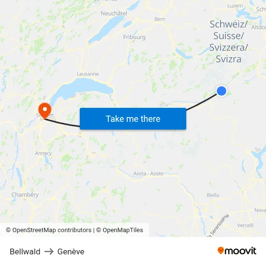 Bellwald to Genève map