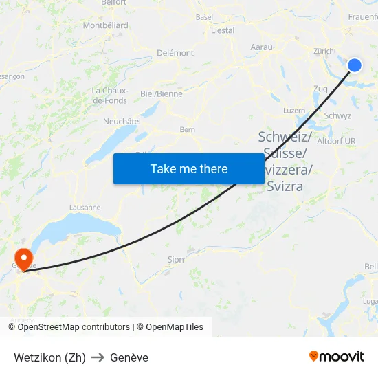 Wetzikon (Zh) to Genève map