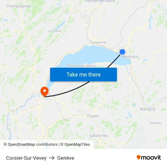 Corsier-Sur-Vevey to Genève map