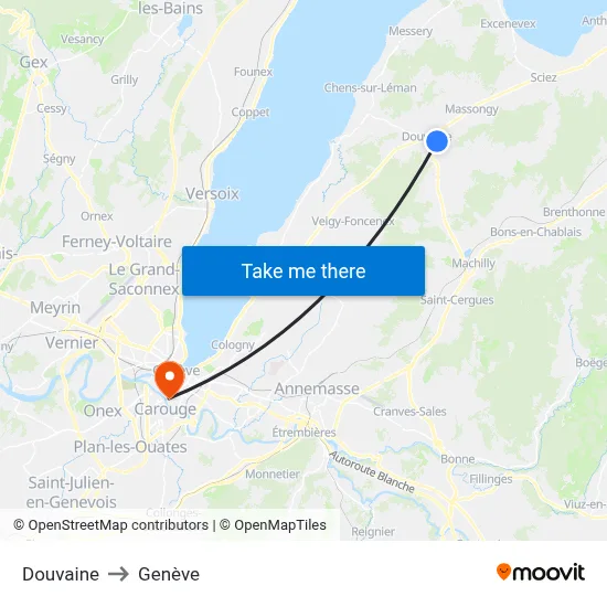 Douvaine to Genève map
