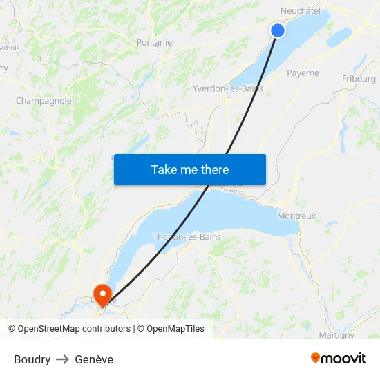 Boudry to Genève map