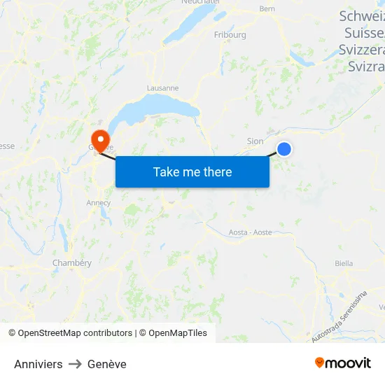 Anniviers to Genève map