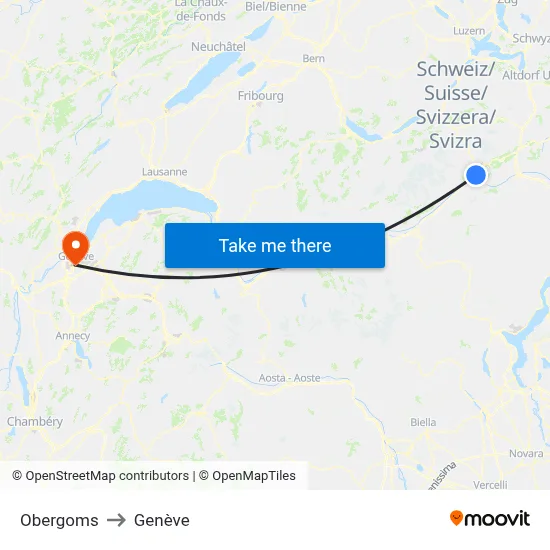 Obergoms to Genève map