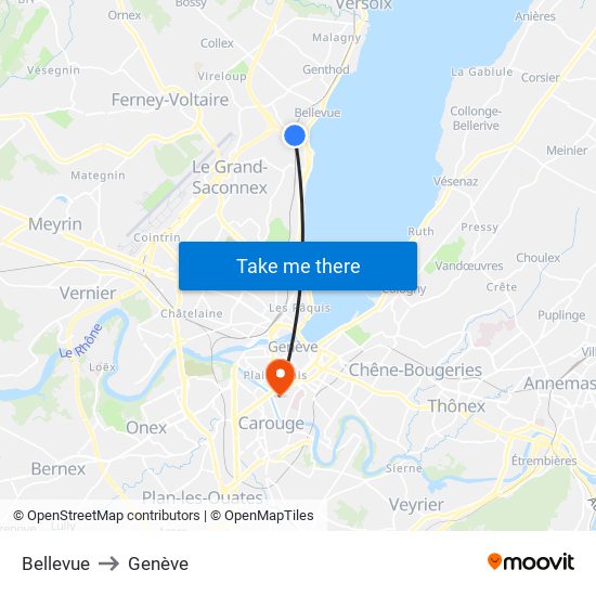 Bellevue to Genève map