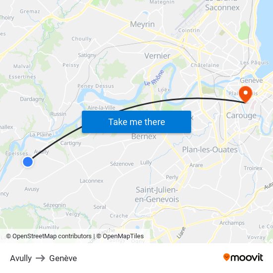 Avully to Genève map