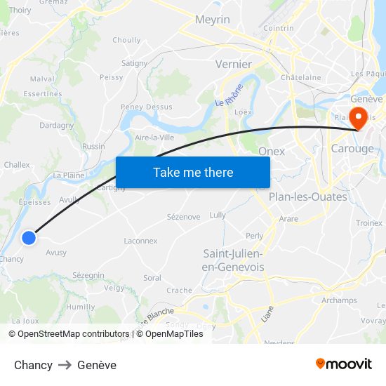 Chancy to Genève map