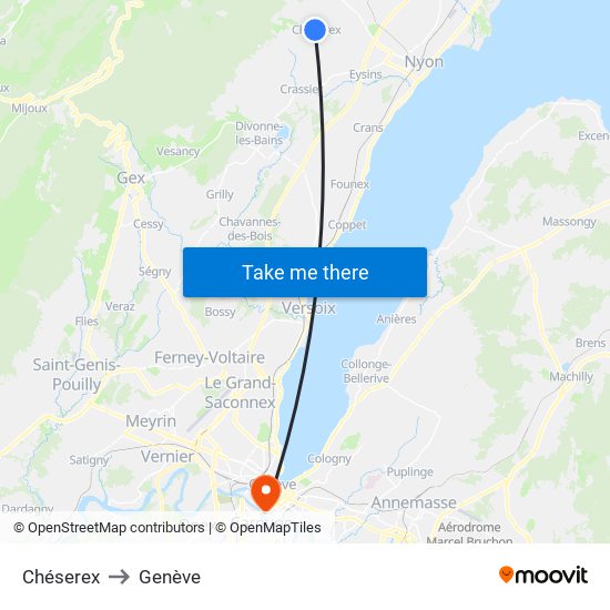 Chéserex to Genève map