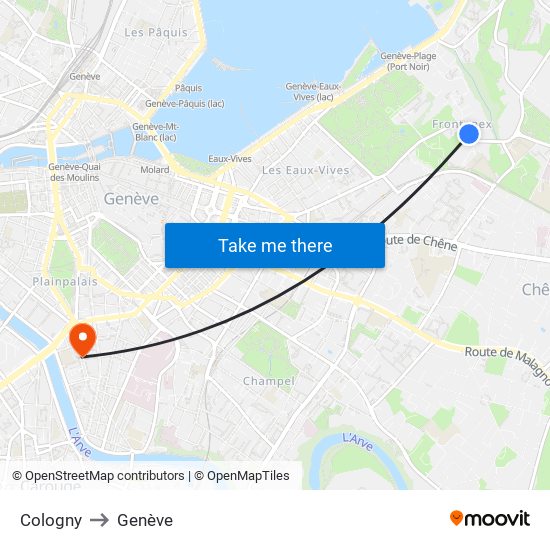 Cologny to Genève map