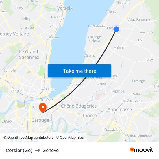 Corsier (Ge) to Genève map