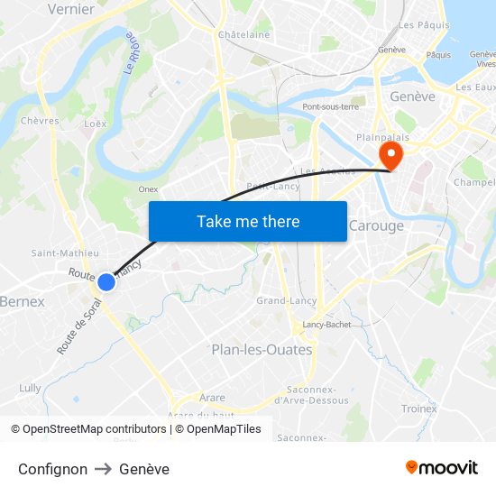 Confignon to Genève map