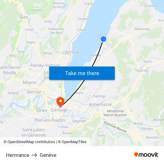 Hermance to Genève map