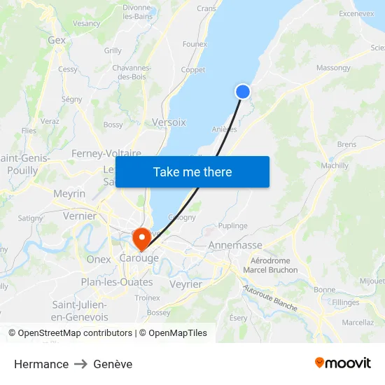 Hermance to Genève map