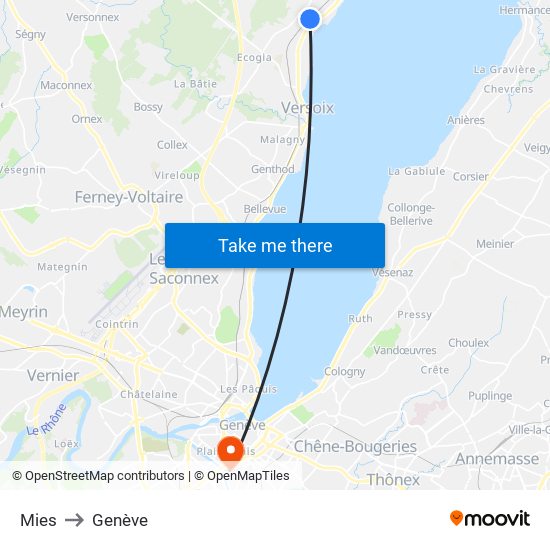 Mies to Genève map