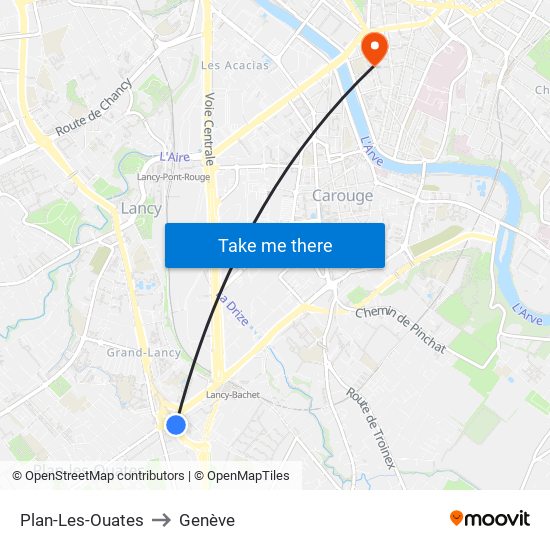 Plan-Les-Ouates to Genève map