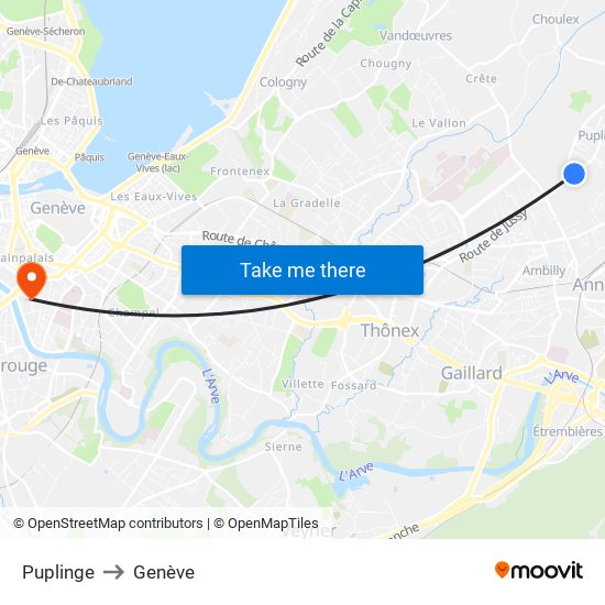 Puplinge to Genève map